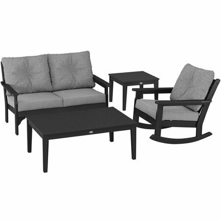 POLYWOOD Vineyard Patio Set with Black/Grey Mist, Newport Table and Rocking Chair. 633PWS721980